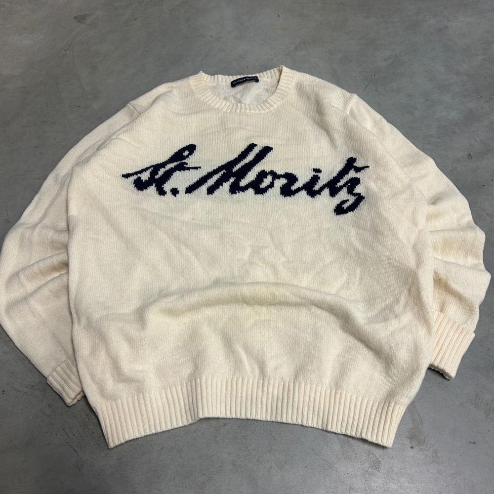 Brandy Melville St. Moritz Oversized Knit Sweater Cream Navy Blue One Size